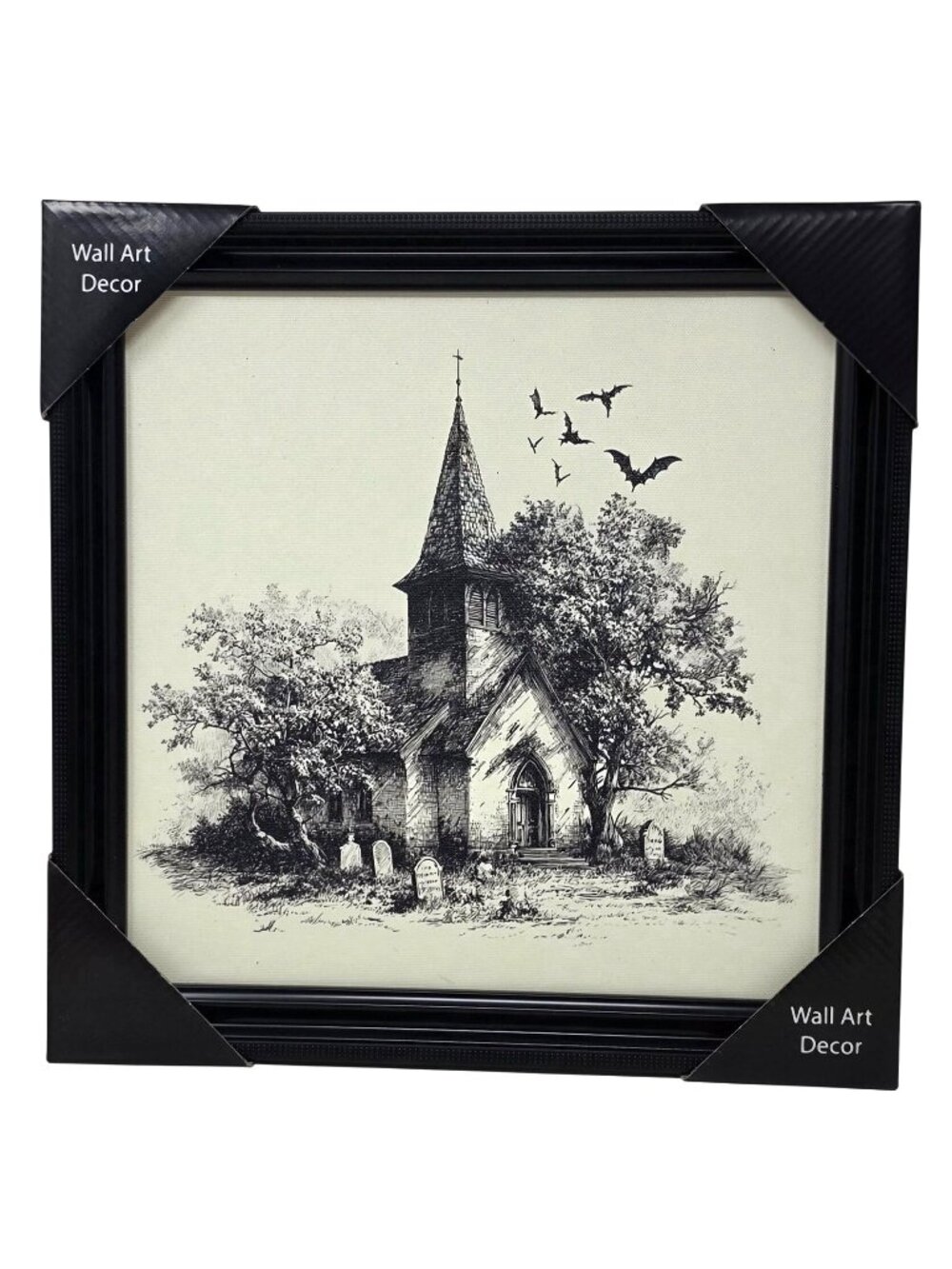Halloween Spooky Church Graveyard Bats 14x14 Wall Art